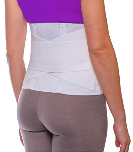 BraceAbility Women's Back Brace for Female Lower Back Pain - Lightweight Soft White Elastic Lumbar Compression Support Belt is Discreet Under Clothes for Ladies, Nurses, Walking (Medium)