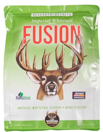 Whitetail Institute Fusion Deer Food Plot Seed for Spring or Fall Planting, Blend of Clover and Chicory for Maximum Deer Attraction, Heat, Cold and Drought Tolerant, 9.25 lbs (1.5 Acres)