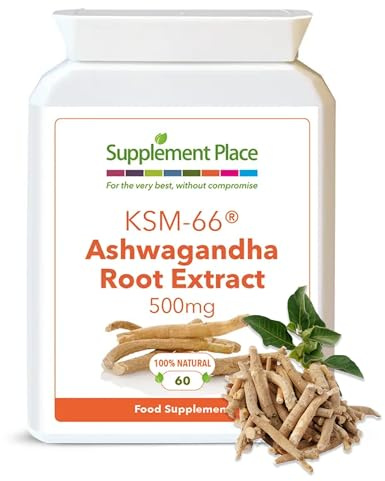 SupplementPlace Ashwagandha KSM-66 Root Extract Capsules | High Strength 500mg Full Spectrum Adaptogen Supplement Tablets for Stress, Energy & Sleep Support | 60x Vegan Capsules For Men & Women