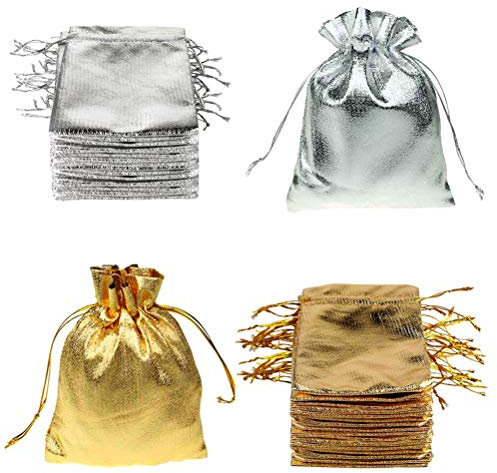 FineInno 100 Pièces Sachet Bonbon Pochette Bijoux Sac Noel Cadeau Sac de Cordon Drawstring Pouches Gift Bags Fête D'anniversaire Sacs Bijoux Party Faveur Pochette en Tissu (petit 7x9cm)