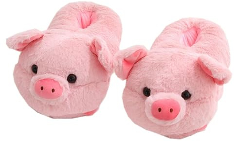 Women's Cute Pig Cartoon Animal Furry Winter Home Slippers (5.5/11, Pink, numeric_5_point_5)