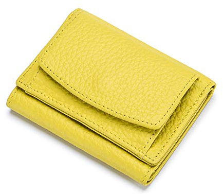 FORRICA Damen Geldbörse Echtleder Kleine Leichte Brieftasche mit RFID Schutz Frauen Portemonnaie mit Kartenfächer Kompakte Dreifach Gefaltete Geldbeutel Gelb C