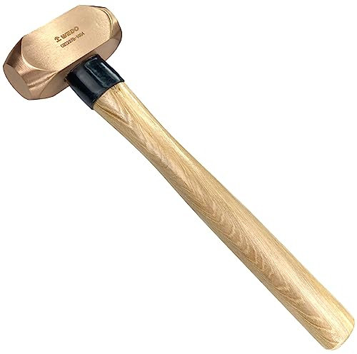 WEDO Martillo de cobre de 2 libras, martillo de palo con mango de madera, martillo de perforación, martillo plano, forjado a presión, resistente a la corrosión, 13 pulgadas de longitud