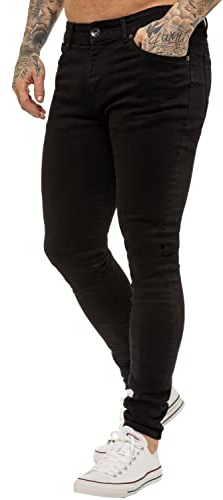 BRAND KRUZE Designer Mens Jeans KZ106 Skinny Slim Fit Casual Super Stretch Denim Trousers Pants BLK 34 S