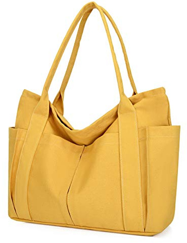 TeeYee Damen Groß Handtasche Canvas Tote Bag Shopper Strandtasche | Einfarbige Mehrfachtasche für Bücher,für Reisen,Alltag Tasche,Shopper für Schule,Handtasche für Arbeit,Einkaufstasche