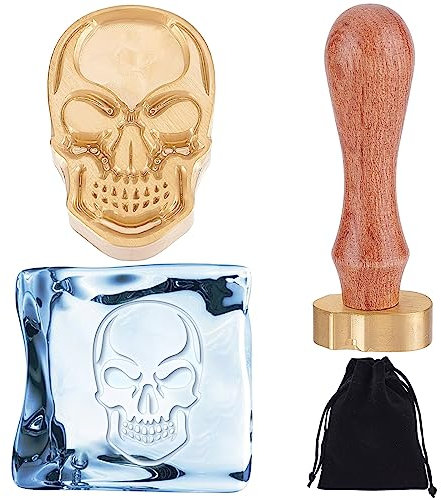 CRASPIRE Skull Ice Stamp Ice Cube Stamp Ice Branding Stamp with Removable Brass Head & Wood Handle Vintage Ice Stamp for DIY Crafting Cocktail Whiskey Mojito Drinks Bar Making