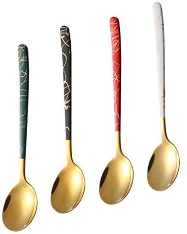 Diyfixlcd Espresso Spoons Espresso Spoons 4pcs Gold Spoons Stainless Steel Round Teaspoons for Mixing and Drinks Dessert Spoons for Kitchen Restaurant Mixing Spoons Mixing Spoons