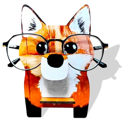KSJEHW Tierform Holz Brillenhalter, 3D Holzpuzzle Brillenständer, Holzbrillenhalter Handgeschnitzter Lesebrillenhalter, Tier Brillenhalter Sonnenbrillenständer für Zuhause, Büro, Dekor（Fuchs