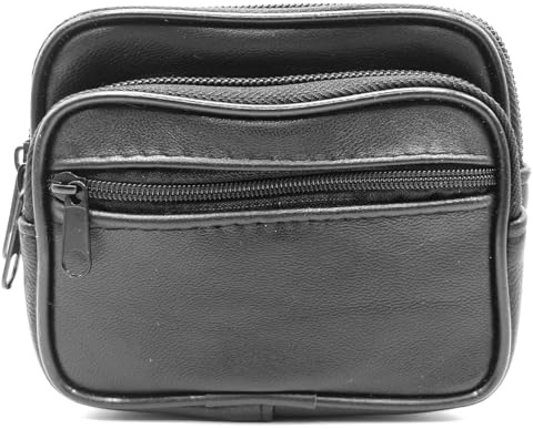 Charmoni - Grand Portefeuille - Portefeuille Homme - Porte Monnaie - avec Passant Ceinture - Cuir - Rangement complèt (3 Zips, Noir)