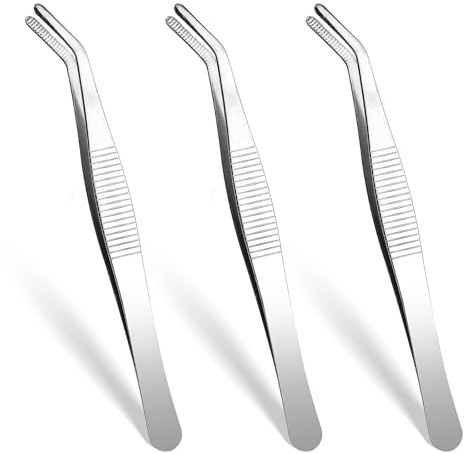 AOZUO 3 Stück Pinzette Spitz,Edelstahl Pinzette Lang,Stumpfe Pinzetten Set Tweezers Mit Gebogener Gezahnter Spitze Professionell Rutschfest Gerade Abgewinkelte für Schmuckherstellung DIY