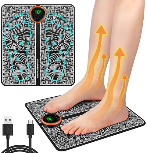 EMS Masseur de Pieds, Tapis Électrique Portatif de Massage, Masseur Électrique pour les Pieds avec 8 Modes & 19 Intensités, Rechargeable par USB, Masseur de Pieds Électrique pour Circulation Sanguine