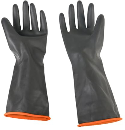 AKSIQIOL 1 Pair Heavy Duty Rubber Gloves, Marigold Large Cleaning Gloves, Chemical Resistant Work Gloves, Waterproof Drain & PPE Safety Gloves, Acid & Alkali Resistant, Non-Slip