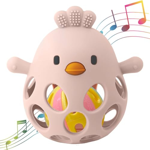 Felly Teething Toys for Baby for 0-6 6-12 Months, Silicone Teether Chew Toys for Infant, Teething Mitten for 3 Month Baby Toys - with Bell - Gifts for Boys & Girls(Pink)