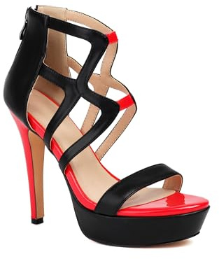 Feinlina Donne Sexy Da Sera Strappy Sandali A Tacco Alto Moda Punta Aperta Nero Rosso Tacco A Stiletto Abito Partito Scarpe con Cerniera Back Zip, Nero, 38 EU