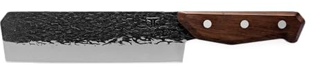 TRUE PrimalForge Nakiri Knife | Precision Cutting, Vegetable Cutlery, Home & Professional Knife, Rugged Stonewash Finish, Sharp 5Cr15MoV Stainless-Steel, Wood Handle, Hand Forged Appearance