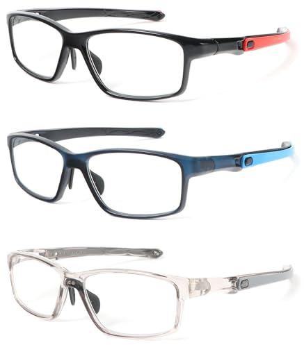 KoKoBin 3 Pack Sport Lunettes de Lecture pour Hommes femmes TR90 Anti-Glare Bleu avec Charnière Rectangulaire charnières à Ressort Lunettes