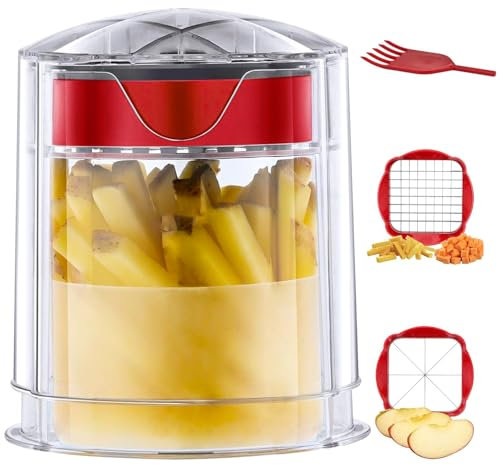 Zyluniy Cortador de patatas fritas, Cortador de Patatas y Verduras en Dados con 2 Cuchillas de Acero Inoxidable, Corta Patatas Fritas Manual 3 en 1, Corte Rápido