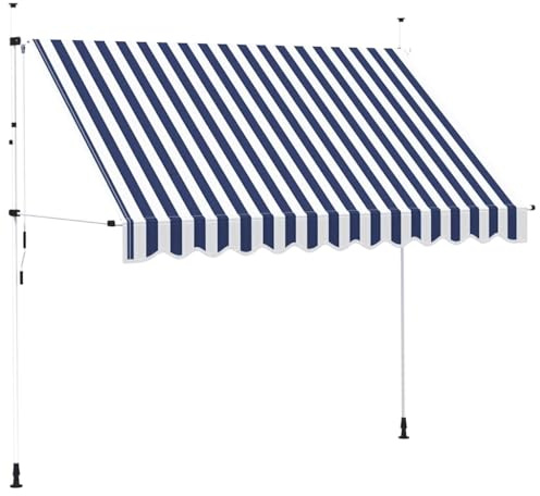 Store Banne Rétractable, Store Banne Manuel Auvent de Terrasse Marquise Soleil de Balcon 300 cm Rayures Bleues et Blanches