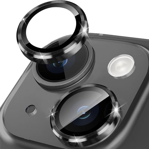 Happtkey Camera Protection for iPhone 13 Mini, 9H Tempered Glass for Rear Camera Cover, Individual Lens Protection Film with Aluminium Alloy Metal Ring, Camera Lens Protector Phone Accessories