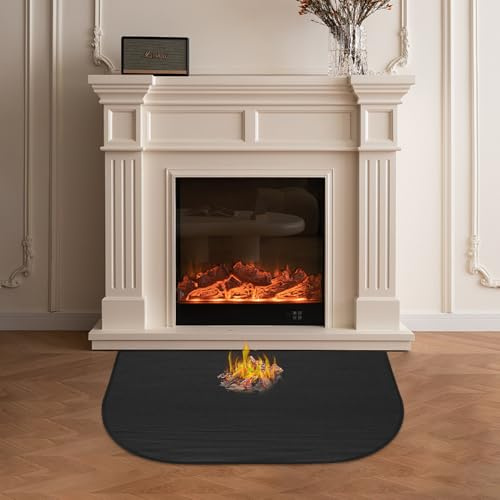 JOAASU Tapis ignifuge 106 x 61 cm pour poêle de cheminée, tapis de protection de sol en fibre de verre double couche, tapis de cheminée antidérapant pour une protection maximale du sol, noir