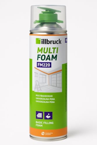 Illbruck FM220 PU-Schaum 500 ml – 1K Montageschaum mit 2-in-1 Adapter – Zum Füllen, Dämmen & Abdichten – Profi Bauschaum