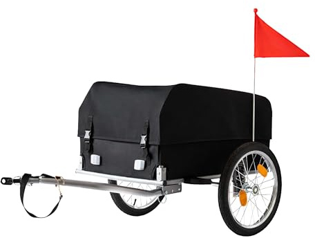 Relaxdays Fahrradanhänger Lastenanhänger, klappbar, 120 L, Regenschutz & Fahne, HBT: 59x124x69 cm, Fahrradwagen, Farbe