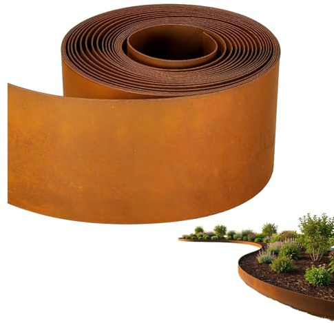 Cortenstahl Rasenkante: 15m x 15cm x 0,3mm Cortenstahl Beeteinfassung, Rasenkante Metall für Außenbereich, Gartengestaltung, Beetabgrenzung, Rasenhalterung Robust Wetterfest