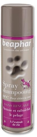 BEAPHAR – Spray shampoing sec pour chien et chat – À l’extrait de riz – Nettoie & rafraîchit le pelage – Absorbe l’excès de sébum, sensation de fraîcheur – Sans rinçage – Facile à appliquer – 250 ml
