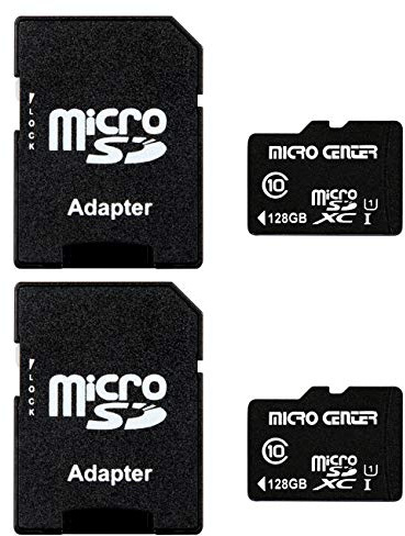 INLAND Micro Center 128GB Class 10 MicroSDXC Flash Memory Card with Adapter for Mobile Device Storage Phone, Tablet, Drone & Full HD Video Recording - 80MB/s UHS-I, C10, U1 (2 Pack)