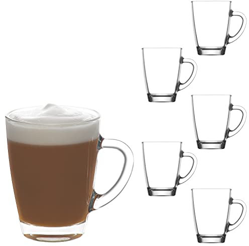 LAV Glass Coffee Mugs for Hot Beverages Set of 6 - Clear Coffee Mug with Handle 9 oz - For Tea, Espresso, Cappuccino - Glass Latte Mugs, Mothers Day Gifts