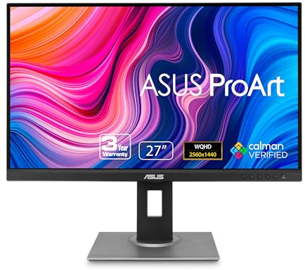 ASUS ProArt Display PA278QV 27” WQHD (2560 x 1440) Monitor, 100% sRGB/Rec. 709 ΔE < 2, IPS, DisplayPort HDMI DVI-D Mini DP, Calman Verified, Eye Care, Anti-Glare, Tilt Pivot Swivel Height Adjustable