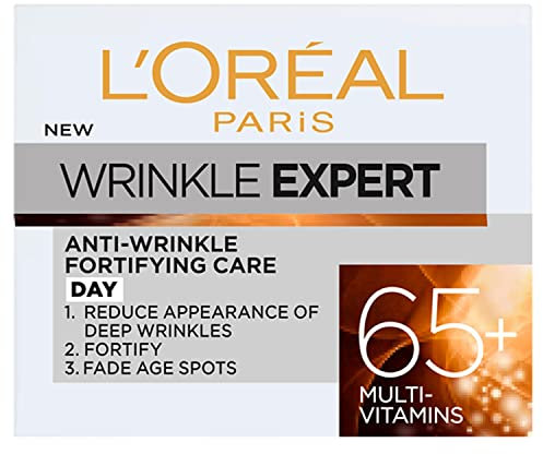 L'Oreal Paris Wrinkle Expert Anti Wrinkle 65+ Day Cream, Moisturiser provides Daily Hydration & Targets Signs of Ageing, Wrinkles Appear Reduced & Skin Feel Firmer, 50ml
