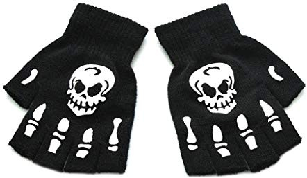 Unisex Halbfinger Fingerlose Outdoor Sport Arbeitshandschuhe Erwachsene Halloween Skelett Totenkopf Halb Finger Handschuhe Leuchtende Winter Fäustlinge