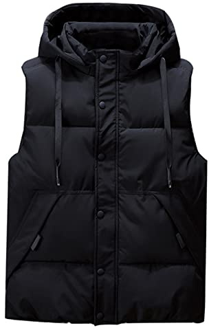 Icegrey Herren Daunenweste mit Kapuze ärmellos leicht Bodywarmer Steppweste Warm Gilet Stehkragen, Schwarz 2, 3XL