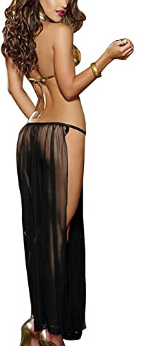 VicSec Intimo Sexy da Donna Costume da Danzatrice del Ventre Arabia Set Harem Principessa Cosplay Halloween Biancheria Intima di Prospettiva del Filato Sottile Lacca 2 pezzi (Nero, Taglia unica)