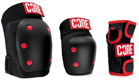 Core Skate Triple Pad set - Kids/Adult Knee, Elbow & Wrist Protective PadSet for Skateboarding, RollerBlading, Stunt Scooter & Cycling 3 in 1 Skate Pads for all Ages - Black - Small
