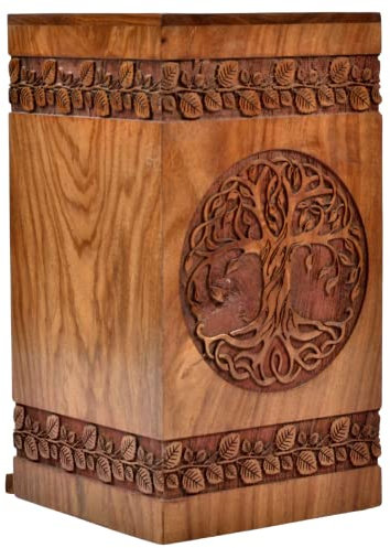 Rosewood Urne pour cendres humaines – Boîte en bois – Urne funéraire personnalisée pour cendres – Fabriquée à la main – Grande urne en bois de rose (K(12,7 x 7,6 cm) 06CU, arbre de rose 08