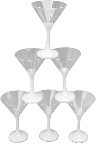 FTVOGUE Copas de Martini de Plástico, 6 Piezas de Copas de Martini Intermitentes con Luz LED Copas de Cóctel LED de 210 Ml con Copa de Resplandor de Fiesta de Tallo, Copas de Martini