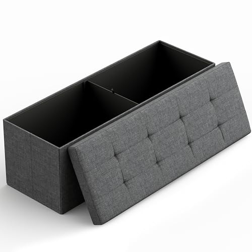 43 Folding Storage Ottoman Bench for Living Room, Bedroom, TV Entertainment - Bedroom Bench with Hidden Storage, Foot Rest Stool - 660 Capacity & Holds up to 5.6 Cubic Feet of Storage - DARK GREY
