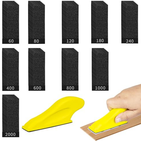 Schleifpapier mit Schleifklotz, Micro Detail Sander Paper Sanding Block Kit, 3,6 x 1,1 Mini Sander für Kleine Projekte, 100 Pcs Sandpapier 60-2000 Grit (Schwarz)