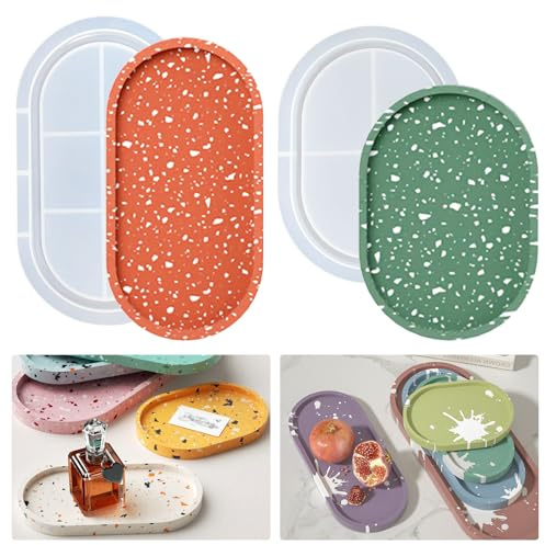2 stampi in silicone ovali, sottobicchieri, stampi in silicone per colata, vassoio in resina epossidica, sottobicchieri ovali, piatti, piatti in resina, candele, candele, in calcestruzzo, stampo per