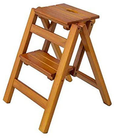 Tritthocker, klappbarer Tritthocker aus Holz, tragbarer Leiterstuhl, multifunktionaler Trittleiter/Treppenstuhl für die Heimbibliothek, 2/3 Stufen (Holzfarbe, 2 Schichten)