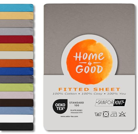 home4good Spannbettlaken 200x200cm – Jersey-Spannbetttuch aus 100 % Baumwolle – Oeko-TEX 100 Zertifiziert – bügelfrei, elastisch & atmungsaktiv – für 15–25 cm Matratzenhöhe - Taupe