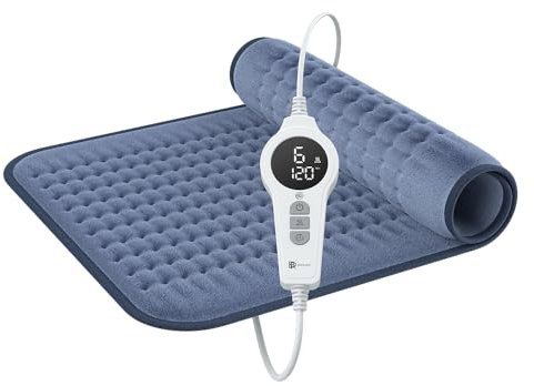 BR Bringer Infrarot Heizkissen mit Abschaltautomatik - Wärmekissen mit Tiefenwärme - 6 Heizstufen (25-60°C), Überhitzungsschutz, Waschbar, LED Display, Extra weiches Flanell (Blau, 70 x 40 cm)