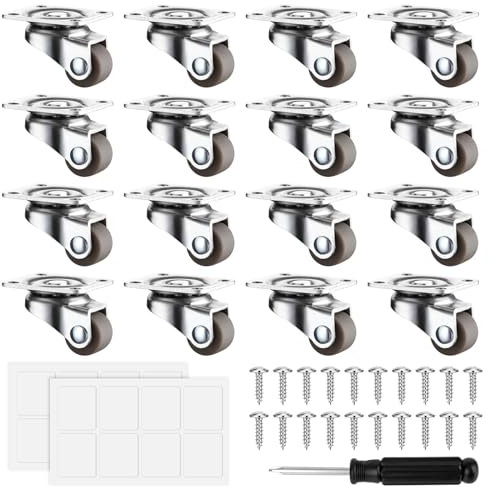 NZZVNZ Set di 16 Ruote per Carrello 50 mm, Ruote per Mobili a 360°silenzioso, ruote per carrello carichi pesanti Due opzioni di montaggio, Rotelle Banco da Lavoro con 64 Viti Incluse+16 adesivi