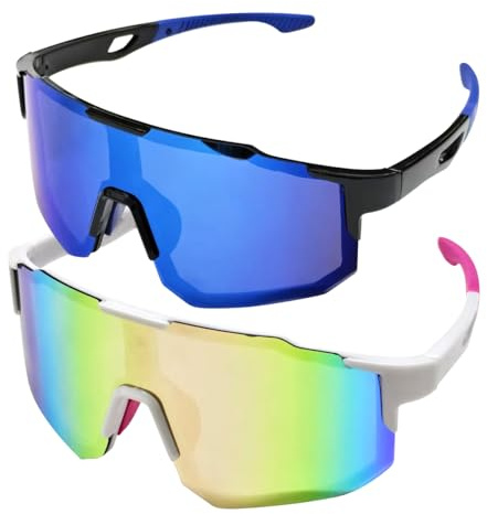 fuzhik Solglasögon sport solglasögon 2 stycken UV 400 polariserade cykelglasögon sportglasögon solglasögon för män kvinnor för cykling skidgolf, fiske körning vandring sportglasögon, Vit rosa
