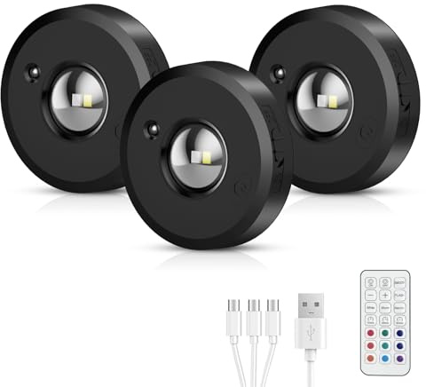 Vitrinenbeleuchtung LED Kabellos mit 1500mAh Akku & Fernbedienung – Aufladbare Schrankbeleuchtung Indirekte Beleuchtung RGB Spot Batterie， Magnetisch Timer für Küchenschränke Regale 3000K/4500K/6000K