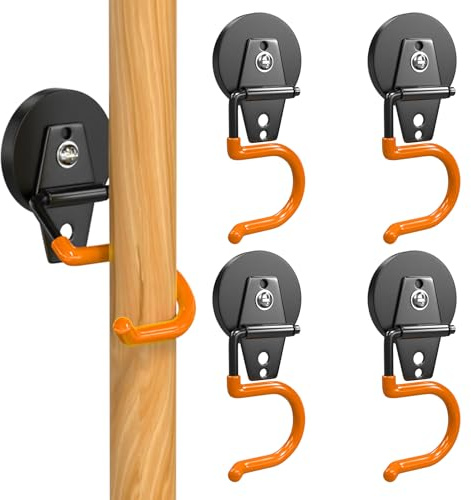 3-H 4 Stück Magnetischer Besenhalter aus Legierter Stahl, Orange | 66 mm Magnetfuß Garagehaken, Rutschfeste Gartengerätehalter Wandhalterung für Besen & Gartengeräte in Garage Garten & Zuhause