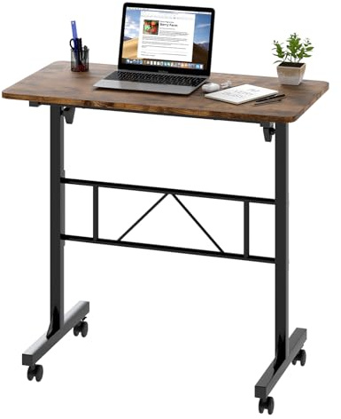 Levede Height Adjustable Standing Desk, 80x40cm Mobile Desk, Portable Home Office Computer Desks with Wheels, Modern Simple Style Desks for Bedroom, Living Room, Office, Vintage
