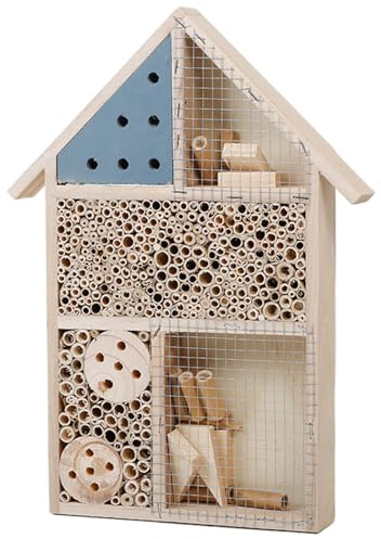 Maison d'abeille 10x14x2 Pouces, hôtel de Jardin Visible en Bois Naturel avec diverses pièces, Maison de Papillon décorative Robuste à Faire soi-même pour coccinelles, chrysopes, libellules, hôtel